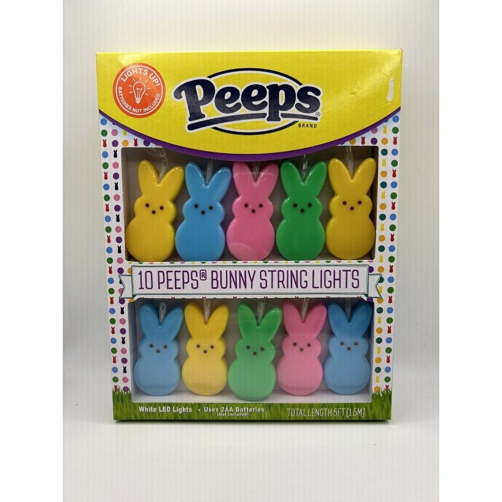 Peeps Bunny 10 LED Easter Candy String Lights Bunnies Fun Decor Battery Power